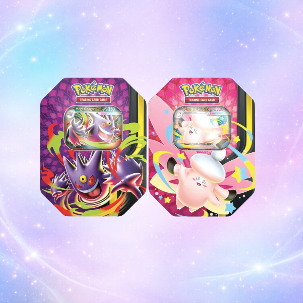 Pokémon – Mega Gengar ex ou Mega Clefable ex – Coffret métallique / Tin – Anglais